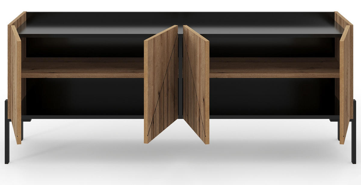 TV-LOWBOARD Evoke Eiche, TV Unterteil 153 cm, mit Soft-Close und Komforthöhe 62 cm - Eichefarben/Schwarz, Holzwerkstoff/Metall (153/62/40cm) - Inn.Furn