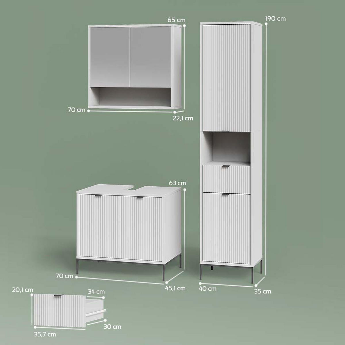 BADMÖBEL-SET ATERNO Weiß 3 Teile, mit Hochschrank - Weiß, Holzwerkstoff (70/63/45cm) - Livinity®