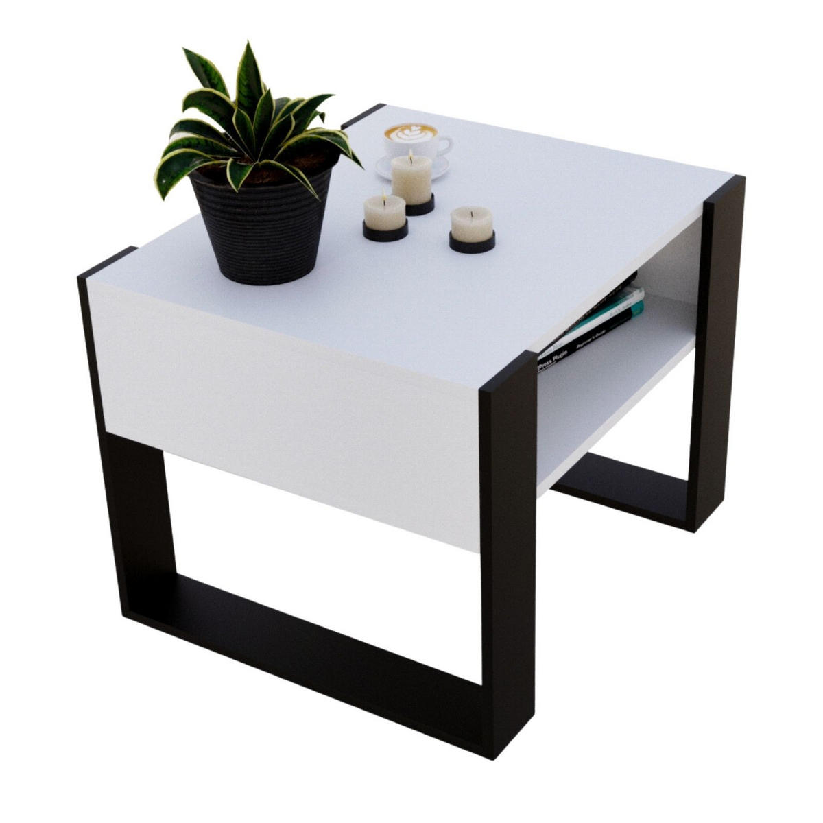 COUCHTISCH Karo65 65/45/53,6 - Schwarz/Weiß, Holzwerkstoff (53/65/45cm) - RAUMHIRSCH FURNITURE
