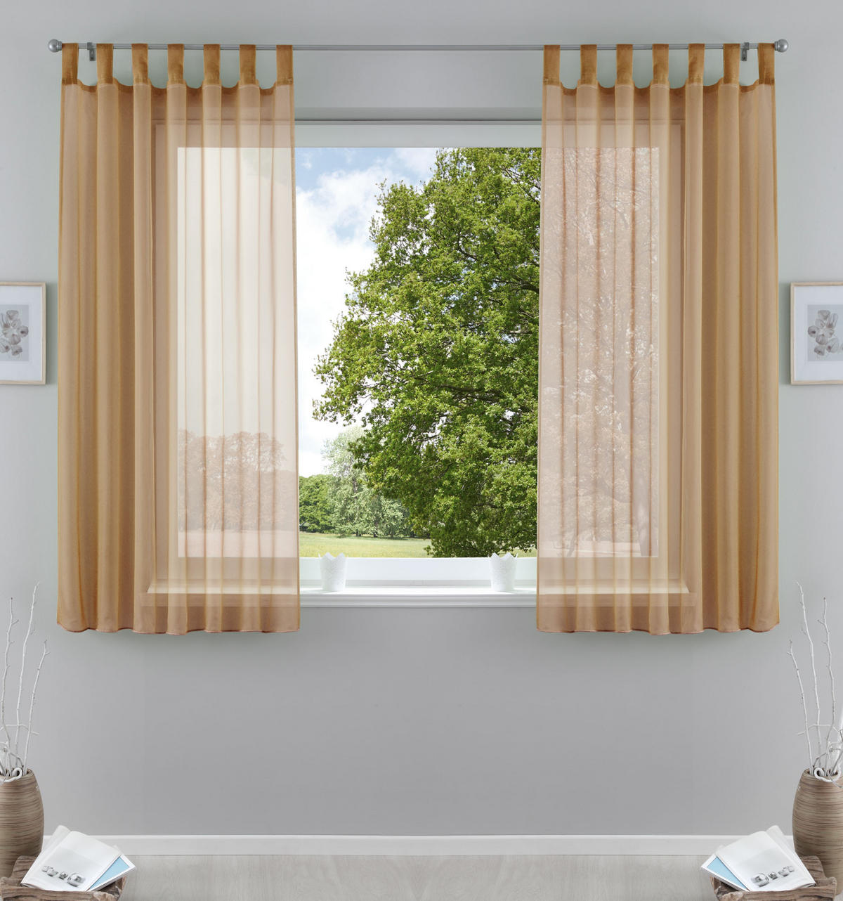 SCHLAUFENGARDINEN Voile 2er Set 175x140 cm Sand - Sandfarben, Textil (140/175cm) - Gardinenbox.eu