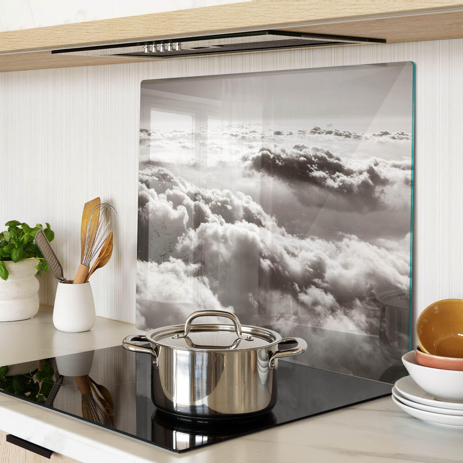 GLASPLATTE 60x52 cm Wolken - Schwarz, Glas (60/0.4/52cm) - TULUP