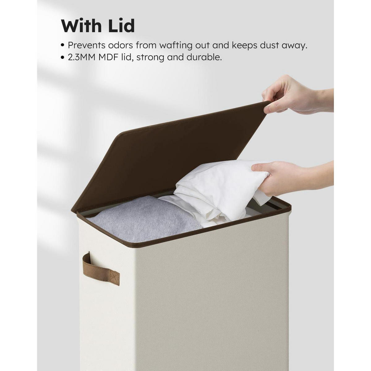 WÄSCHEKORB mit Deckel und Wäschesack 70 Liter Beige - Multicolor, Textil (32/4/43cm)