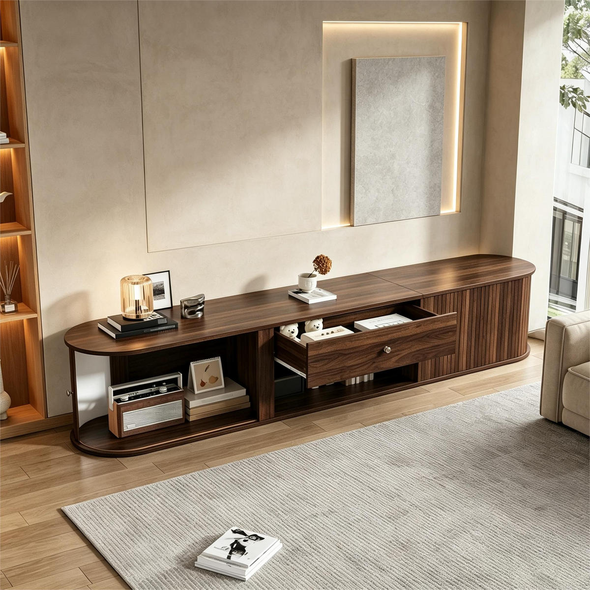 TV-SCHRANK 180/40/40 cm Walnuss mit 1 Schublade und 2 Rolltüren - Nussbaumfarben, Holzwerkstoff (180/40/40cm) - Oxeza