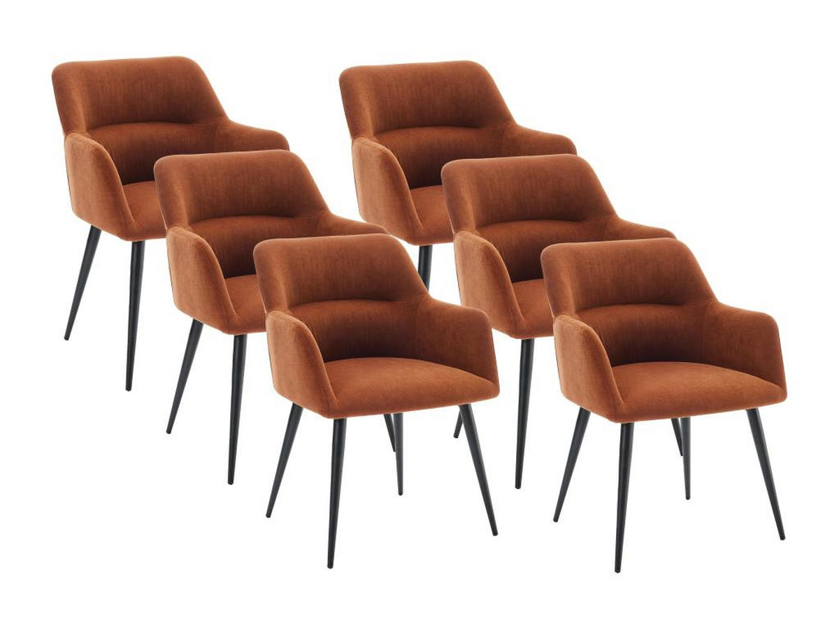 STUHL mit Armlehnen 6er-Set - Stoff & schwarzes Metall - Terracotta - HEKA - Braun, Textil (61/78/59.5cm) - Vente-Unique