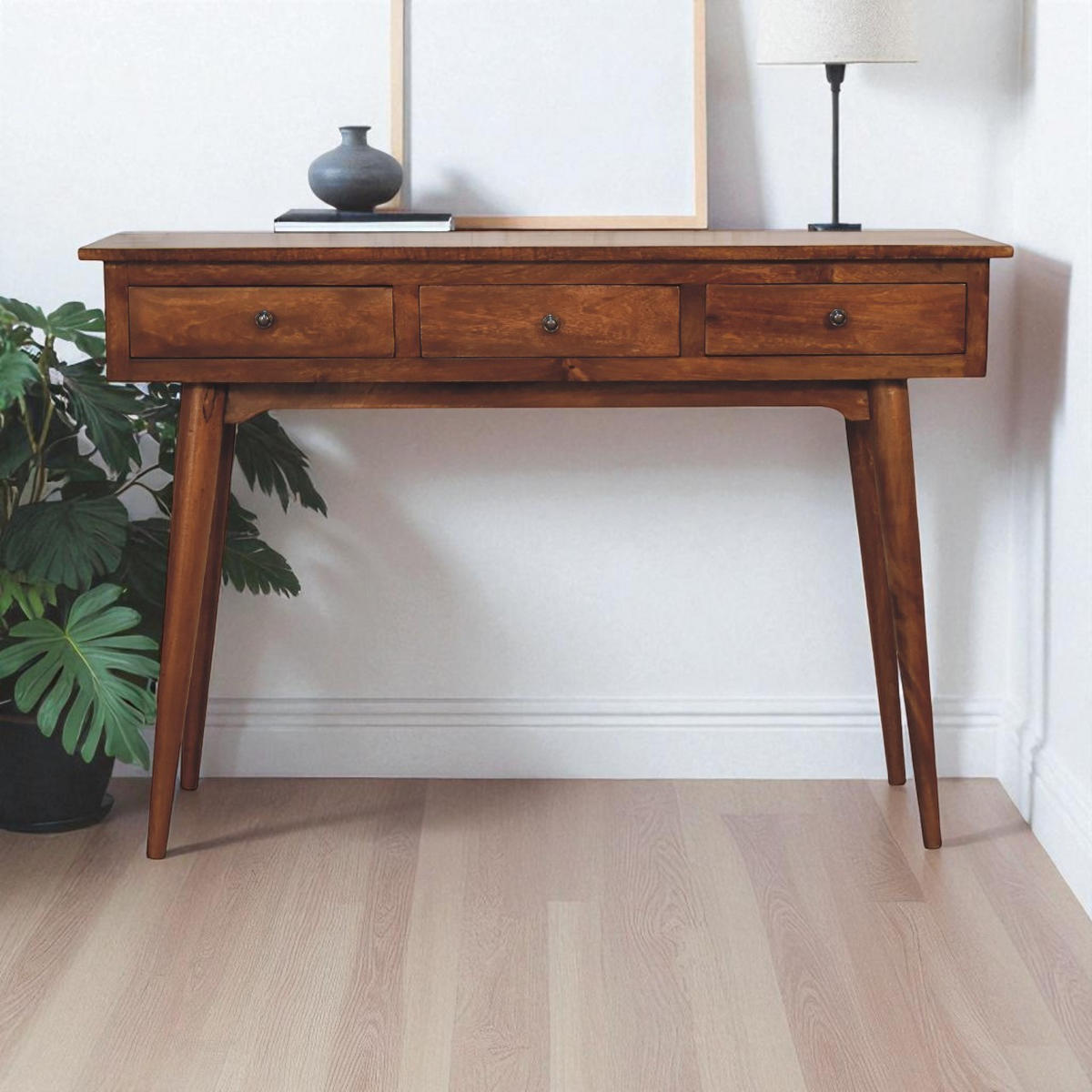 KONSOLENTISCH mit Kastanienholz-Finish - Dunkelbraun/Messingfarben, Mangoholz/Holz (40/115/78cm) - Artisan Furniture