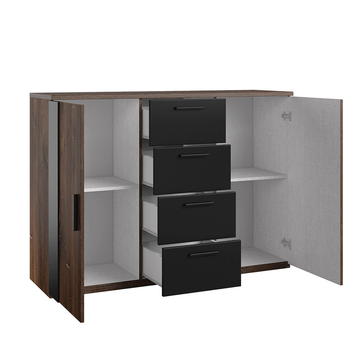 KOMMODE Alec Dunkles Holz und Schwarz - Schwarz, Holzwerkstoff (132/94.1/40cm) - Petits-meubles