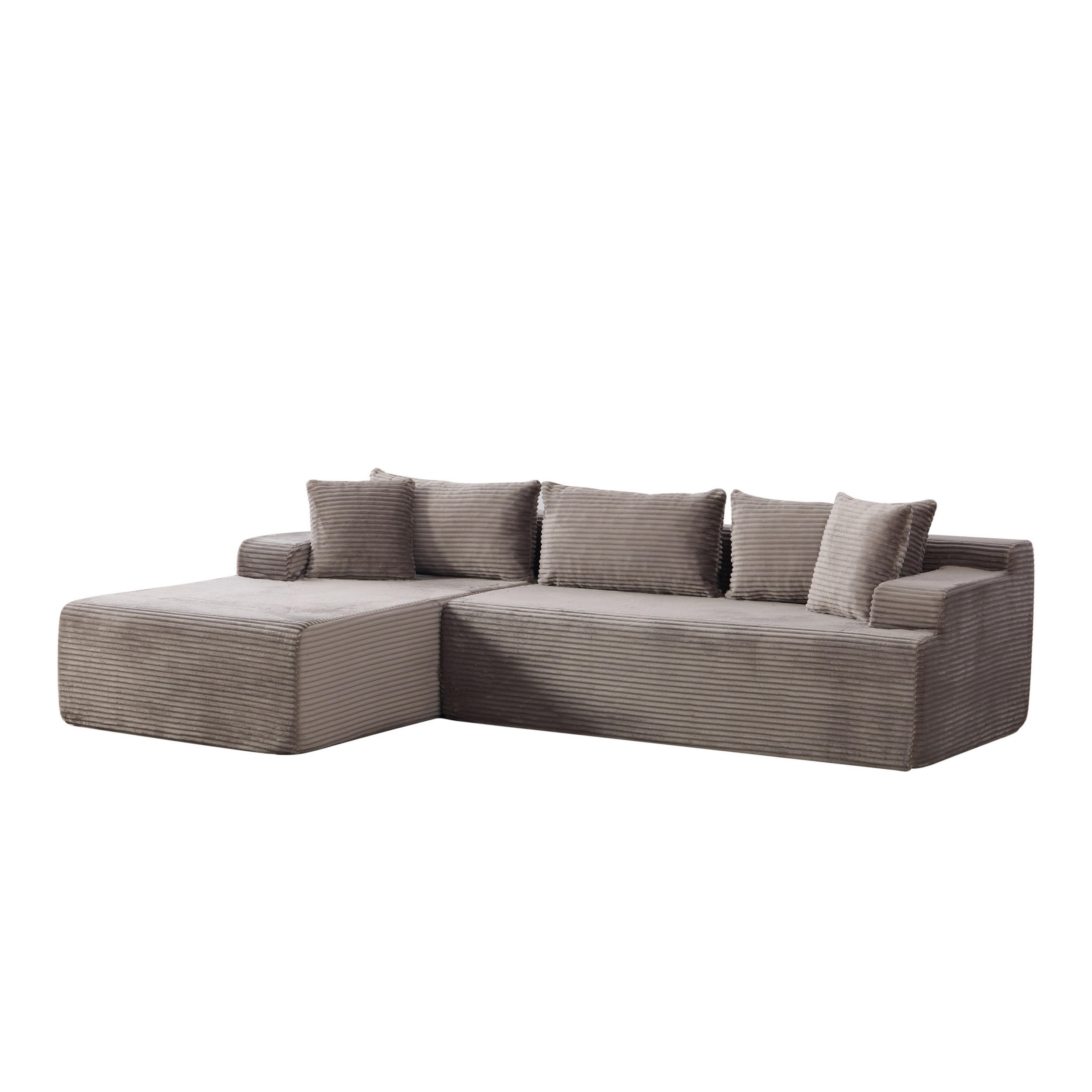 ECKSOFA 4-Sitzer Chenille Stoff Grau Chaiselongue Funktion - Grau, Textil (174/272cm) - Korfee