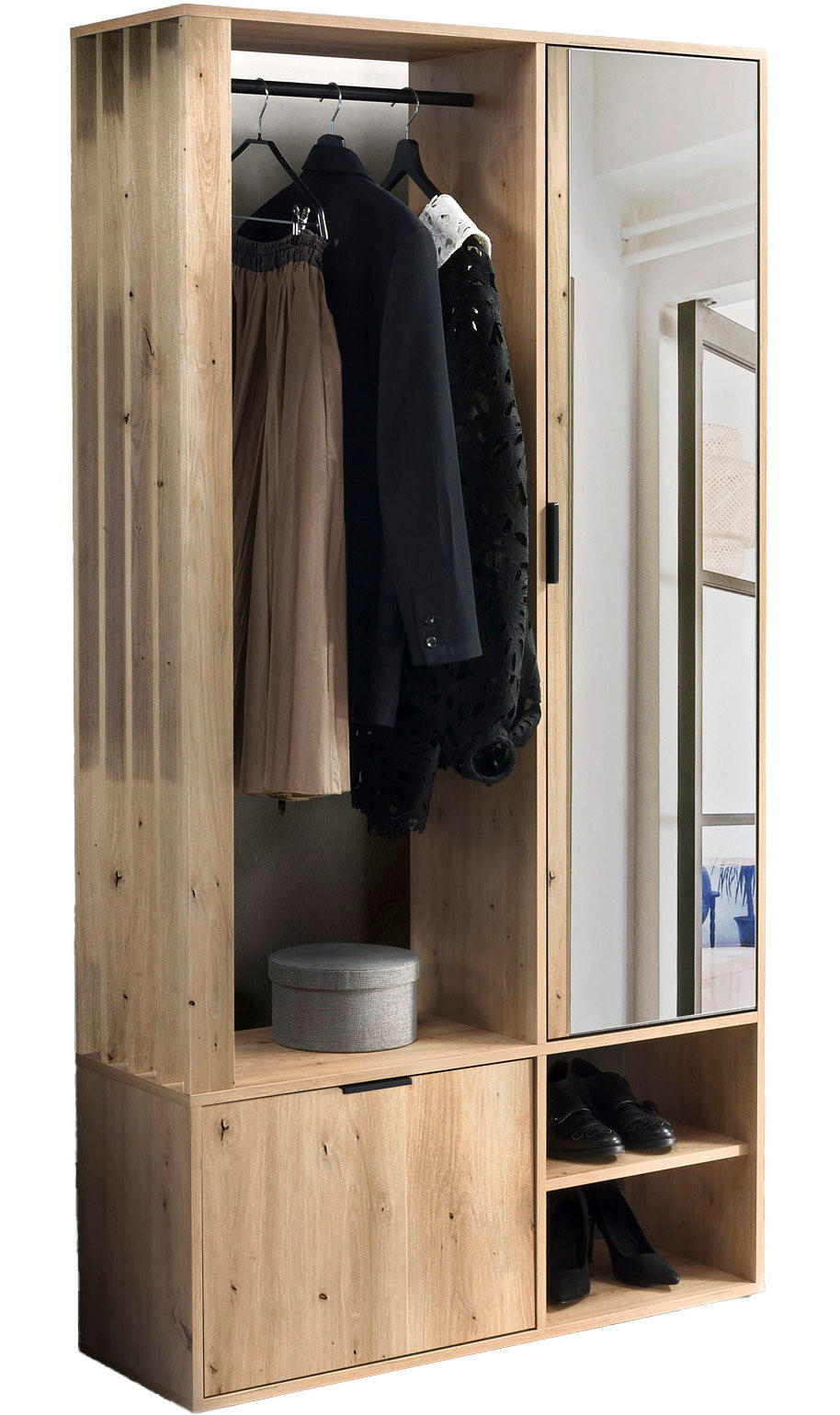 GARDEROBEN-SET Lena mit Spiegel, Sitzbank & Kleiderstange – 100/189/33 cm – Artisan Eiche - Braun/Eiche Artisan, Holzwerkstoff (100/189/33cm) - WFL GROUP