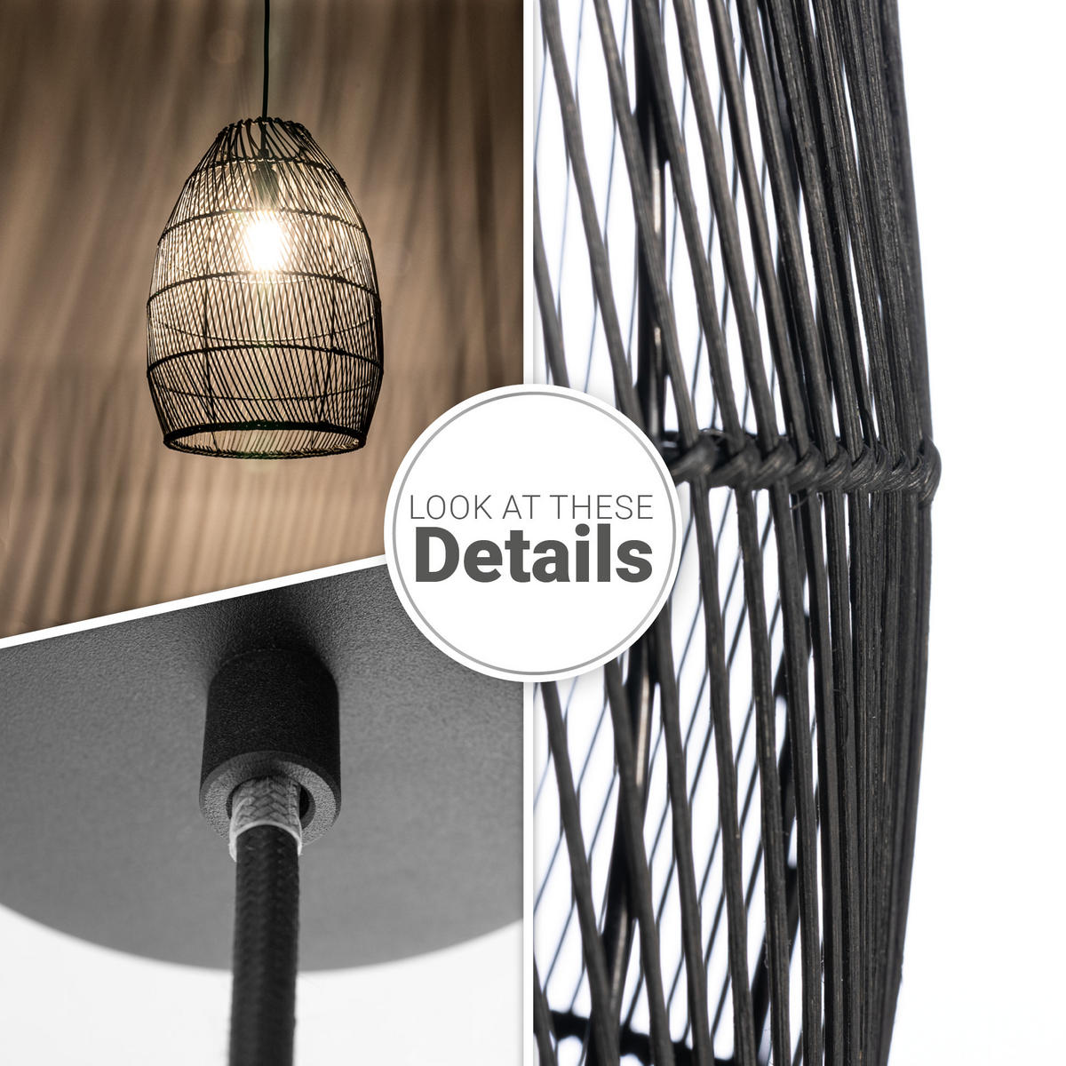 PENDELLEUCHTE Vihma S - Schwarz, Metall (30/30/40cm) - Paco Home