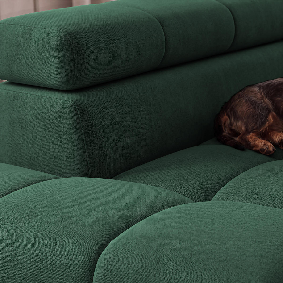 ECKSOFA PUDDING S Links mit Schlaffunktion 125x195 Velours Grün - Schwarz/Grün, Holz/Textil (177/275cm) - Muffo
