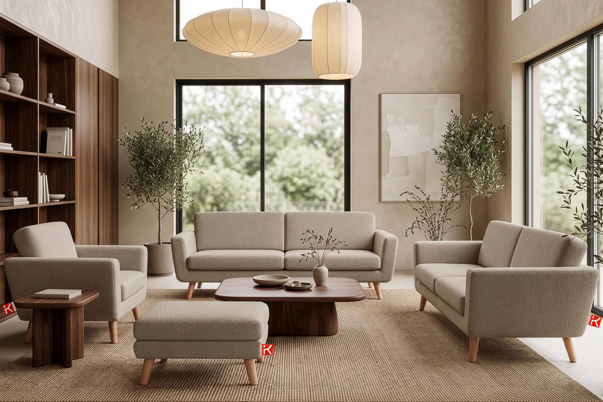 SESSEL TAGIO Massivholz-Beine, braun - Graubraun/Beige, Buchenholz/Textil (86/80/88cm) - KONSIMO®