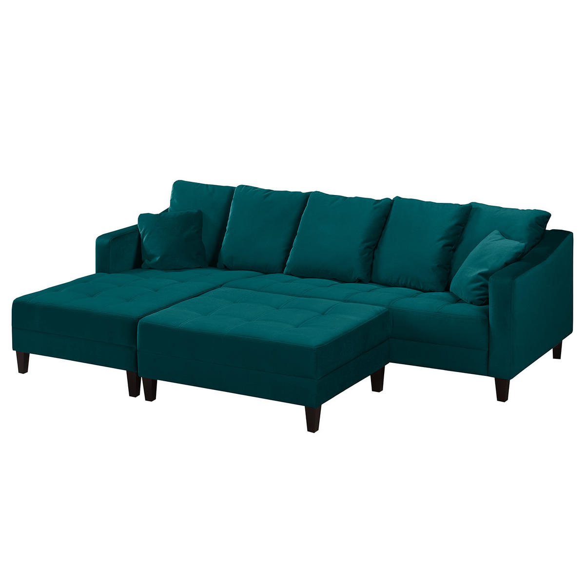 ECKSOFA mit Ottomane - Samt - Türkis, Textil (254/165cm) - home24