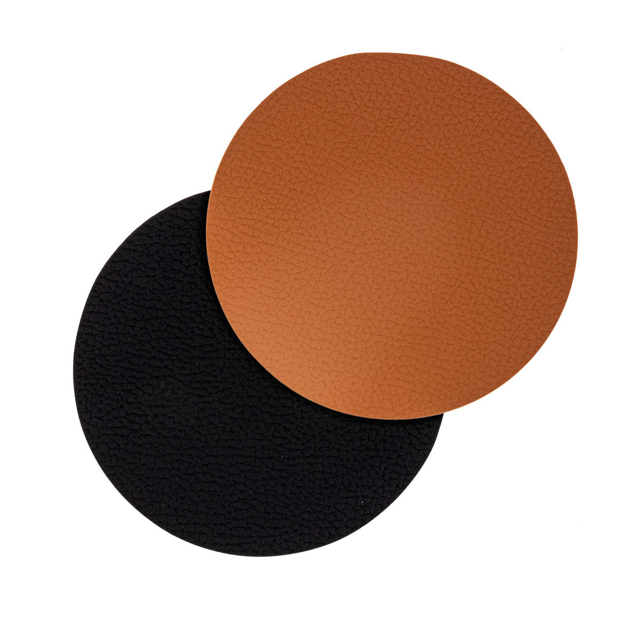 COOKINGLIFE Untersetzer - Veganes Leder - Schwarz / Cognac - doppelseitig - ø 10 cm - 6 Stück - Schwarz/Braun, Kunststoff (2/10cm) - Cookinglife