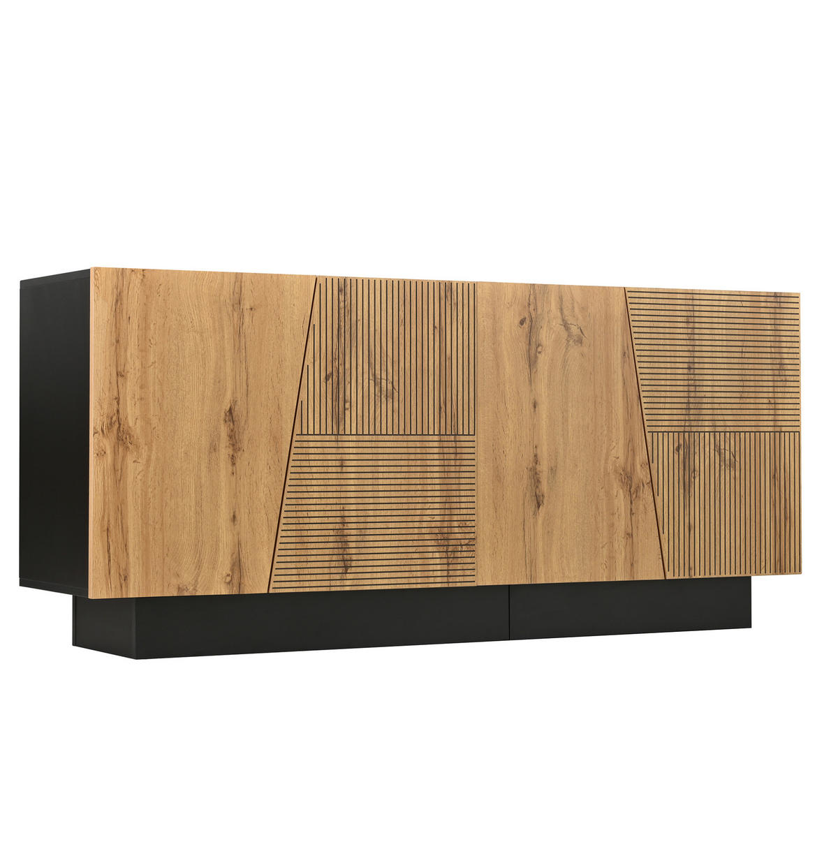 SIDEBOARD 160/40/72 cm Schwarz und Holzfarbe aus Spanplatte mit Stauraum - Schwarz, Holzwerkstoff (40/72/160cm) - OKWISH