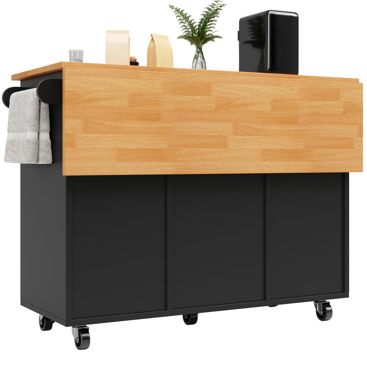 KÜCHENINSEL mit Klapptisch 122 x 74,5 x 91,5 cm Schwarz - Schwarz, Holz (74.5/91.5/122cm) - Beauniv