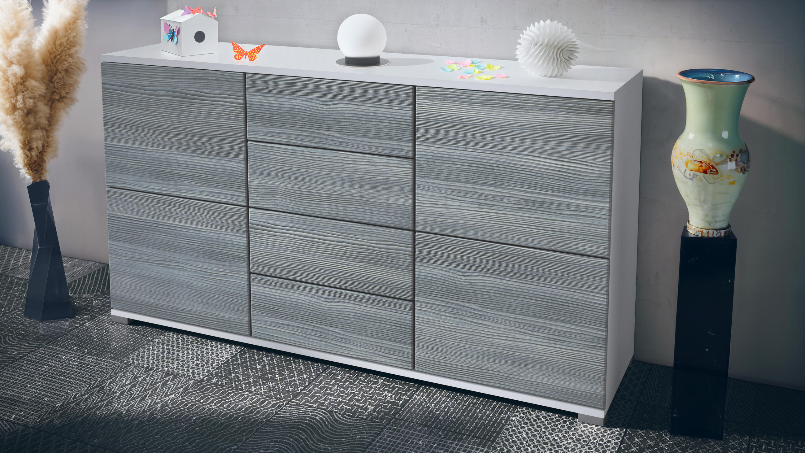 SIDEBOARD Rova Avola-Anthrazit - Hellgrau, Holzwerkstoff (138.5/75.5/35cm) - Vladon