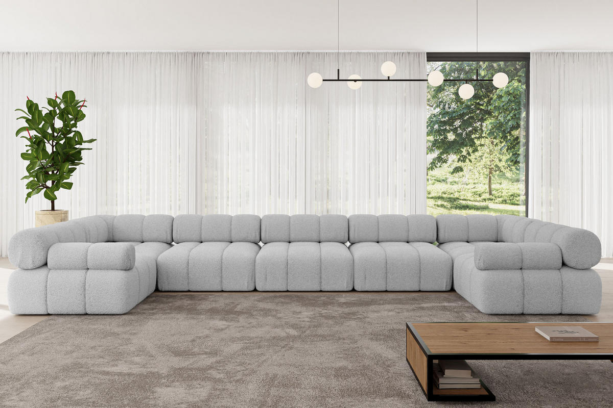 WOHNLANDSCHAFT modulares Sofa Birno-U3 - 475x190x70 cm Hellgrau Bouclé - Hellgrau, Holzwerkstoff/Textil (475/70/190cm) - ALTDECOR