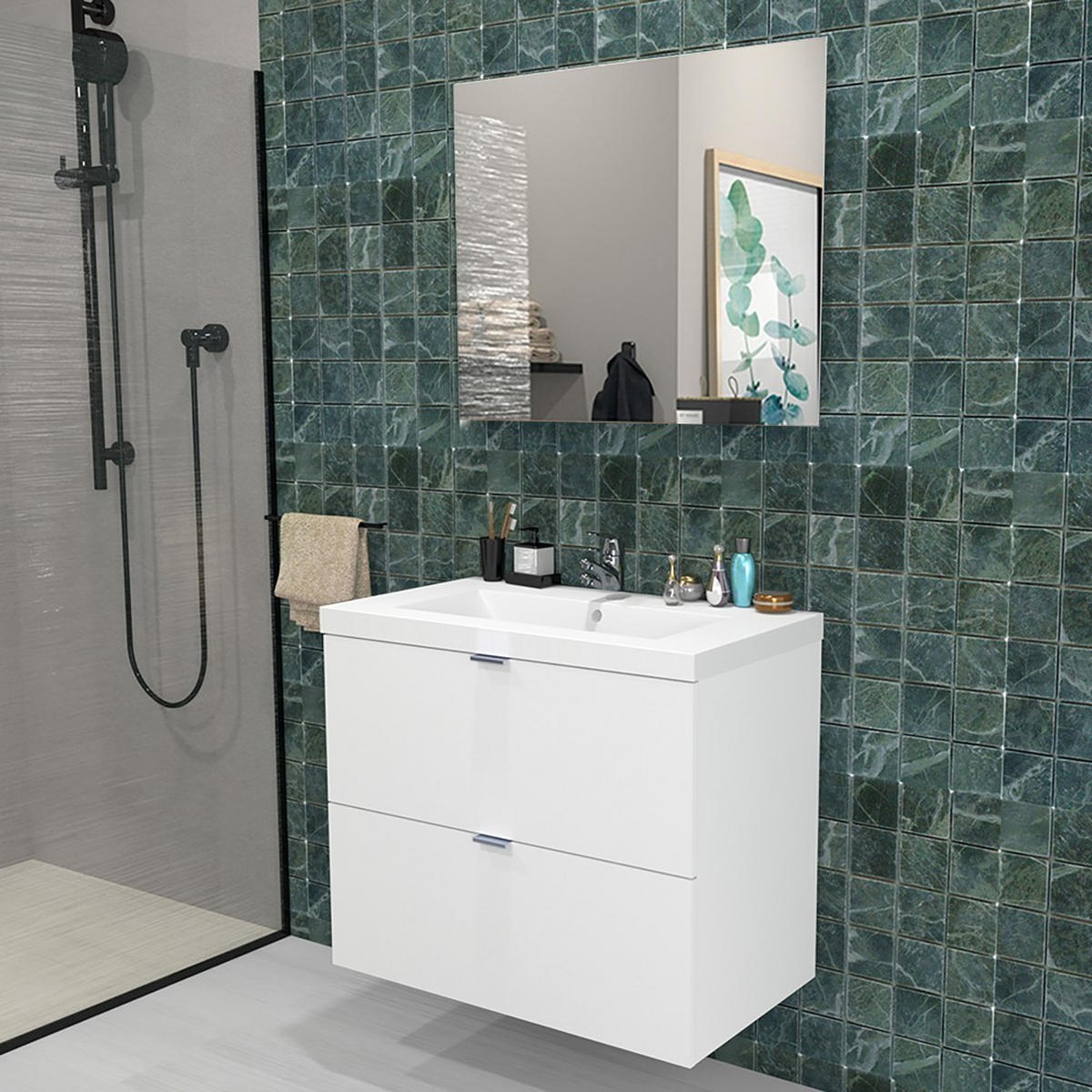 MÖBELSET MALAGA 80 cm + Waschbecken + Spiegel / Weiß - Weiß, Holzwerkstoff (81/70/81cm) - Weber Industries