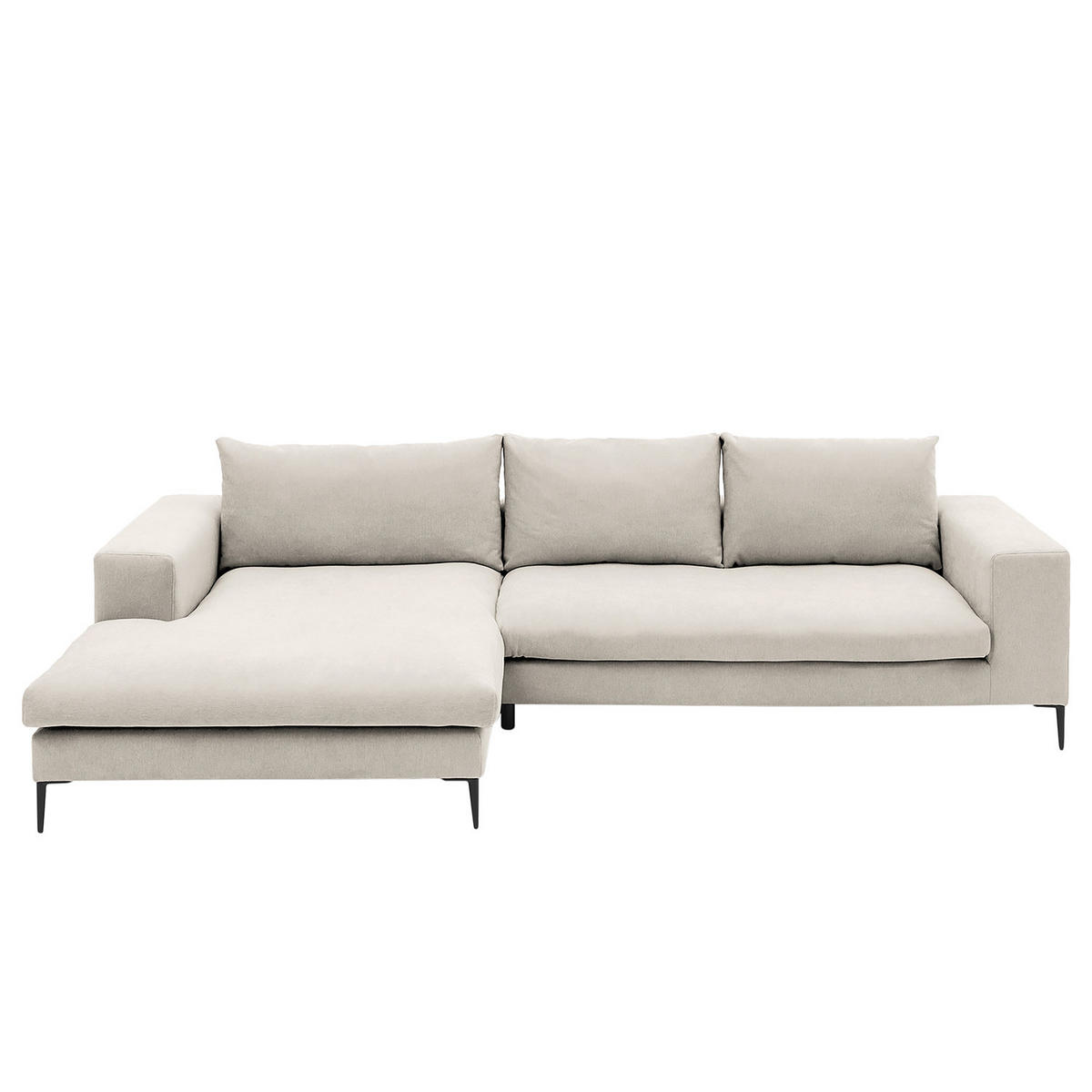 ECKSOFA mit Longchair - Beige/Schwarz, Textil/Metall (321/170cm) - home24