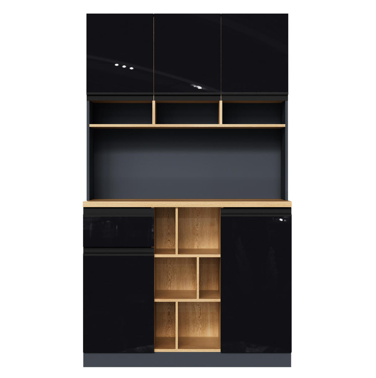 HOCHSCHRANK in Anthrazit mit Hochglanz-Schwarz, Schublade, Türen und verstellbaren Regalen, 105/45/185 cm, Anthrazit，Schwarz - Schwarz, Holzwerkstoff (105/185/45cm) - Redom