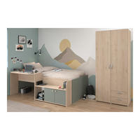 JUGENDZIMMER Hochbett Jade 11 in Seladon Grün und Jackson Eiche mit 2türigem Kleidierschrank von Parisot - Grün, Holzwerkstoff (80/200/120cm)