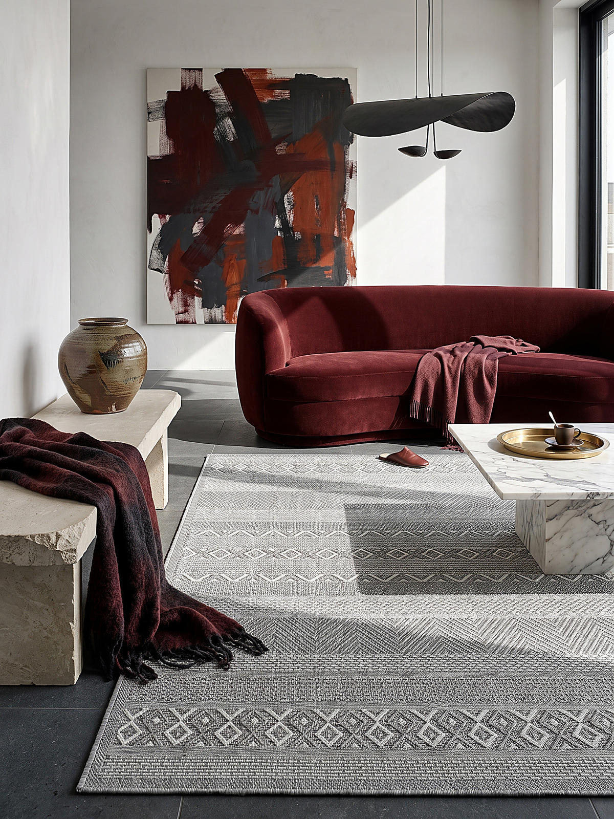 TEPPICH Flachgewebe ESERA Gestreift Polypropylen Grau 160 x 160 cm - Grau, Textil (160/160cm) - KADIMA DESIGN