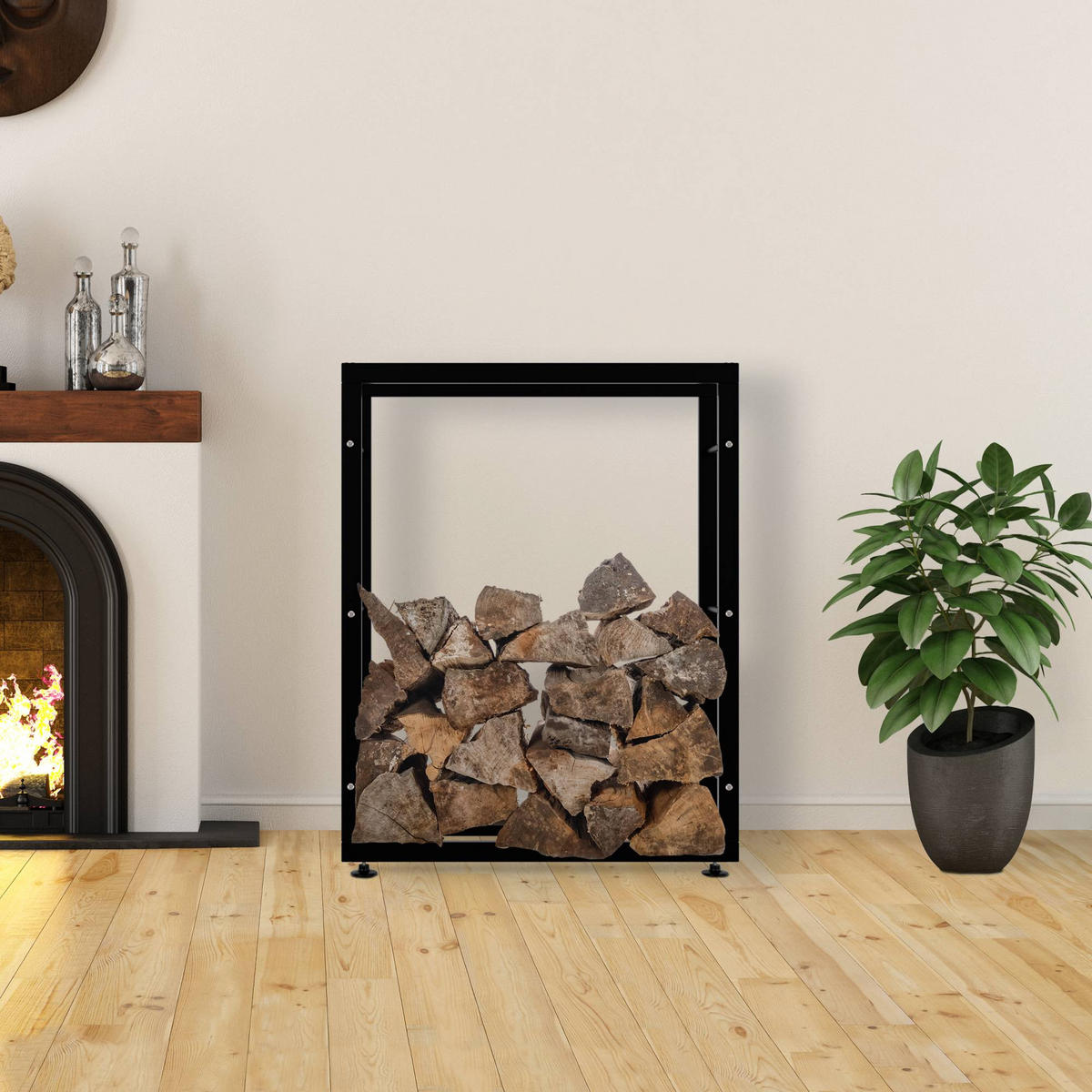 KAMINHOLZREGAL 80/25/100 cm Metall schwarz - Schwarz, Metall (80/100/25cm) - CLP