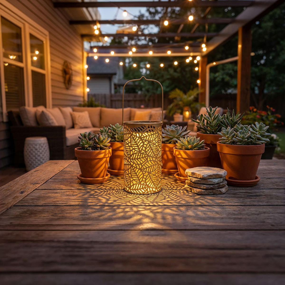 LED LATERNE Blättermuster Bronze 2er Set - Bronzefarben, Metall (10/10/18cm)