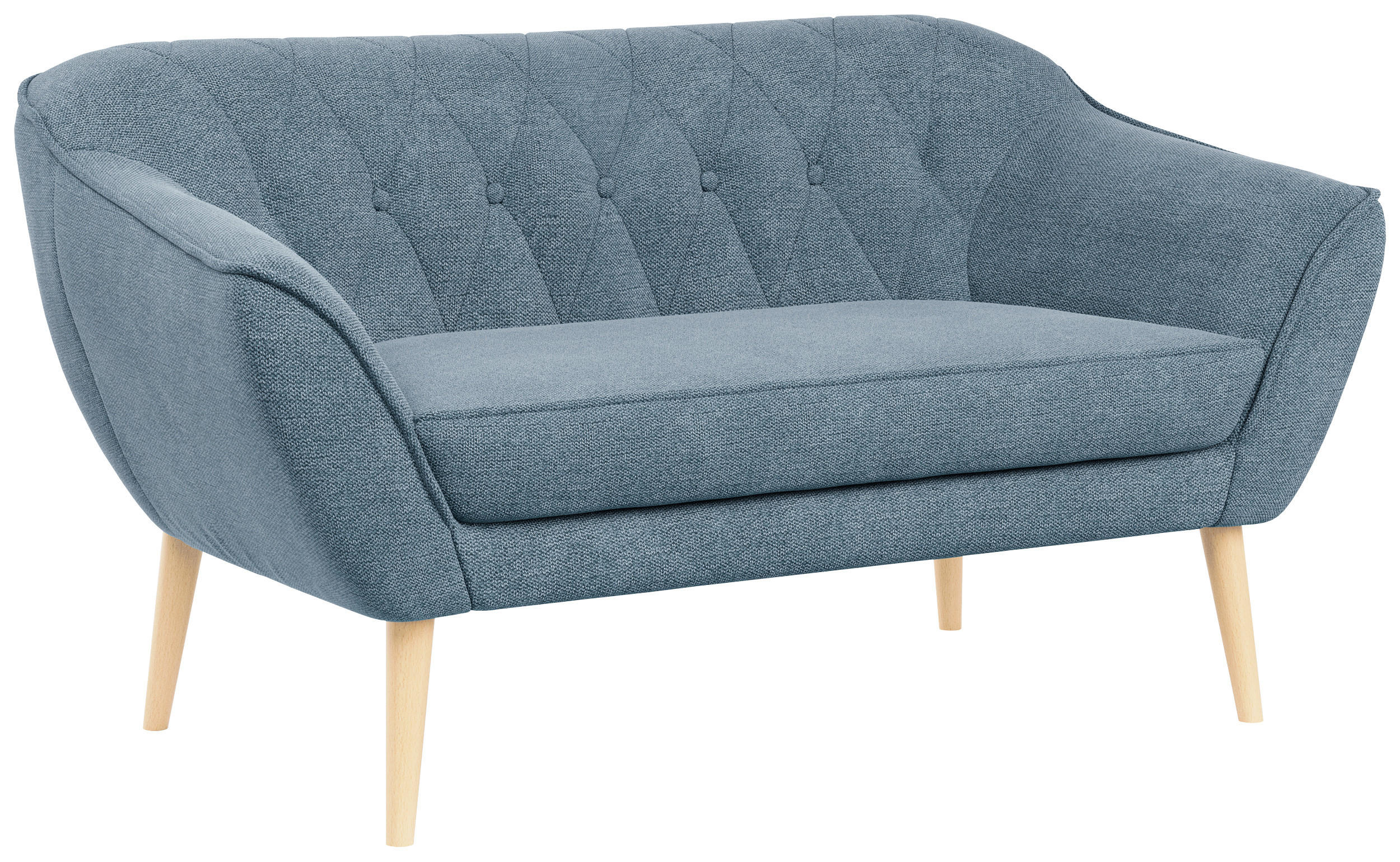 SOFA Pirs 2 Sitzer Strukture Blau - Blau/Braun, Holz/Textil (140/75/74cm) - MKS