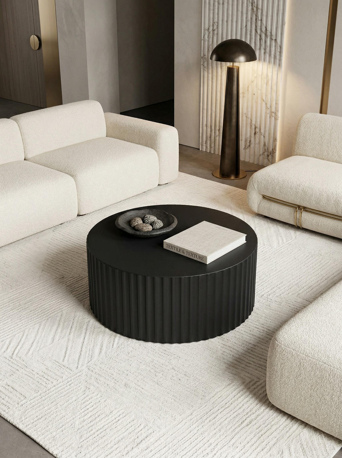 SOFATISCH Rund, Schwarz Metall, Wellenmuster, Maße 67x67x31 cm - Schwarz, Metall (67/67/31cm) - KADIMA DESIGN