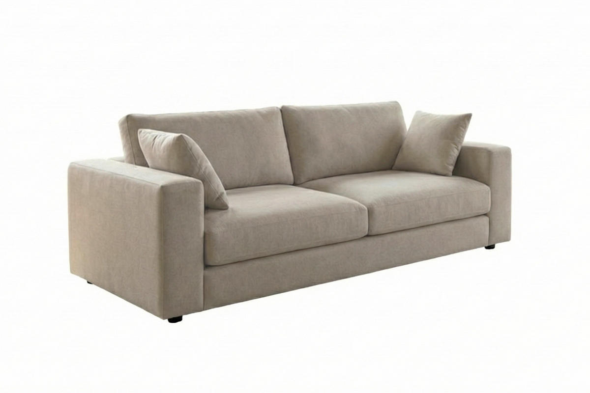 SOFA AMINA Cremeweiß Flachgewebe - Creme/Schwarz, Buchenholz/Textil (228/82/101cm) - KAWOLA