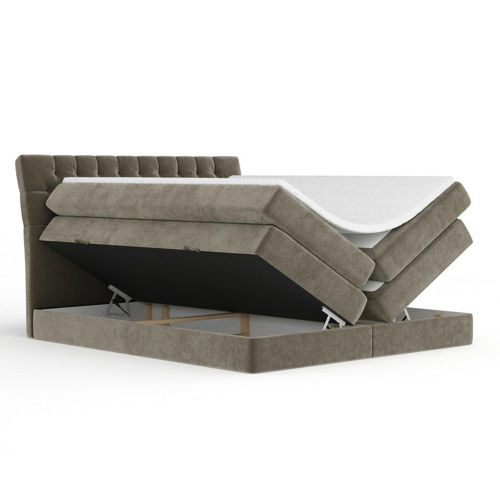 Thumbnail - Maison de Reve Boxspringbett, Taupe, Textil, Buche, Kiefer, H2, 7-Zonen, Höhe ca. 40 cm, 180x200 cm, Handmade in Europe,...