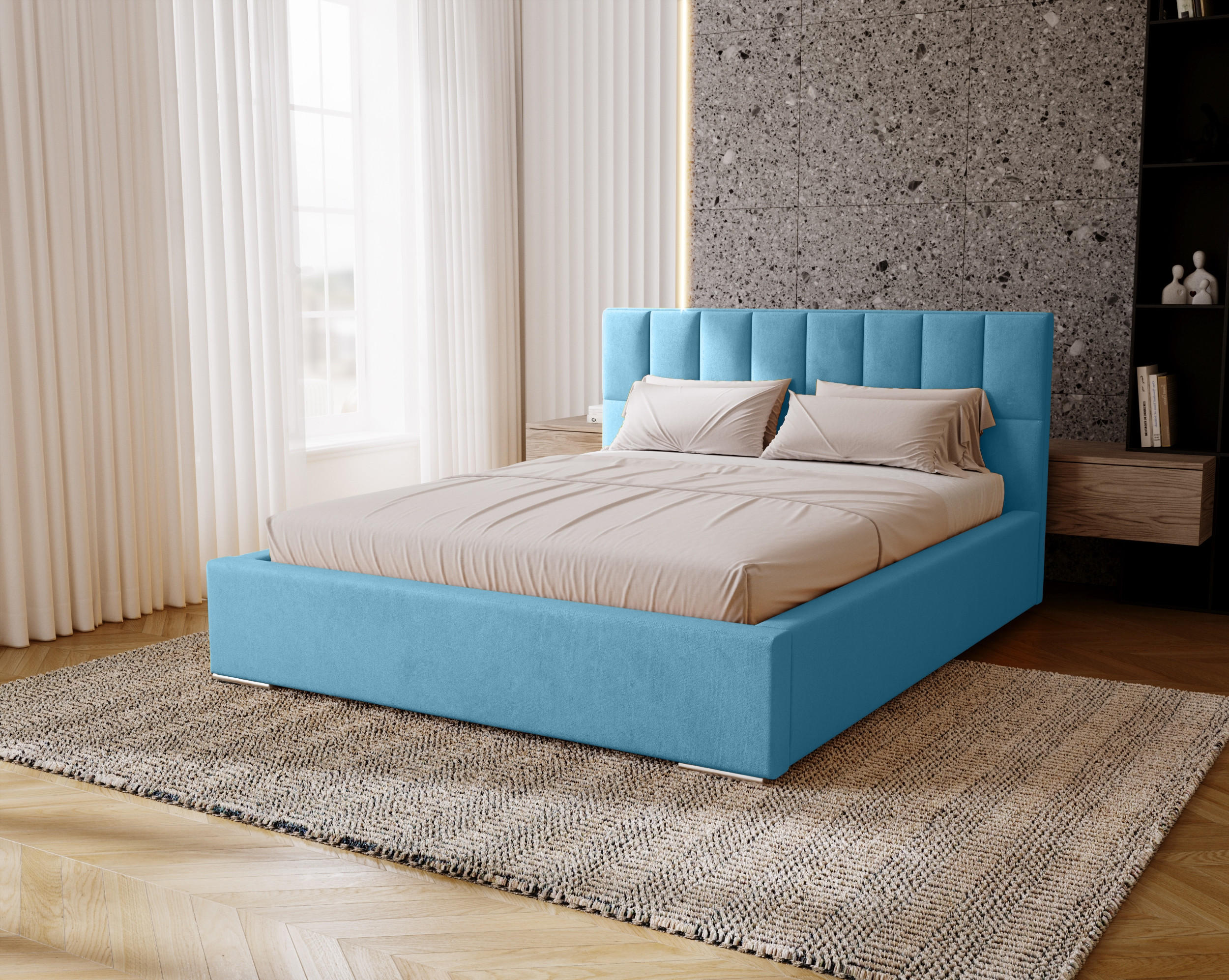 POLSTERBETT Dream 140x200 cm, Doppelbett mit Bettkasten und Lattenrost aus Holz, Velourstoff: Blau - Blau, Holz/Textil (140/200cm) - Marpur