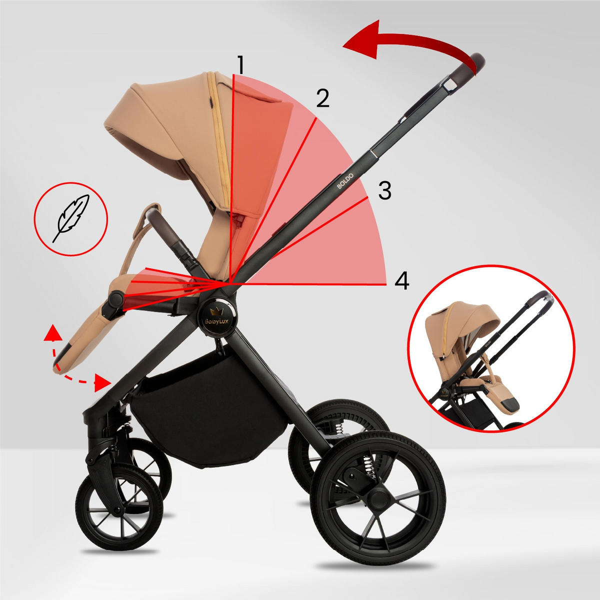 KINDERWAGEN Boldo 3in1 Sapphire Babywanne, Buggy Sportsitz, Babyschale I-Size - Beige/Schwarz, Textil/Metall (58/98cm) - BabyLux