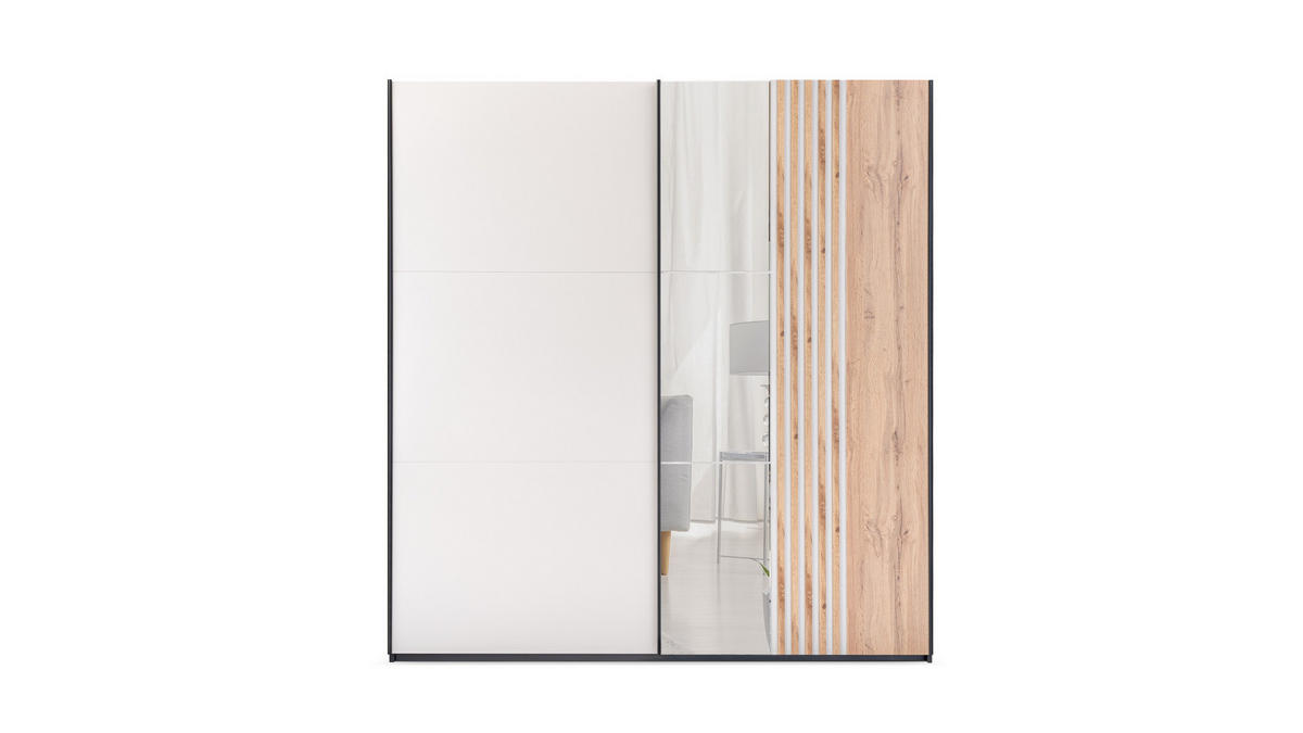 SCHWEBETÜRENSCHRANK BARD 203/215/65 cm 2-türig mit Spiegel Schwarz - Kaschmir/Schwarz, Holzwerkstoff (203/215/65cm) - MASSENO