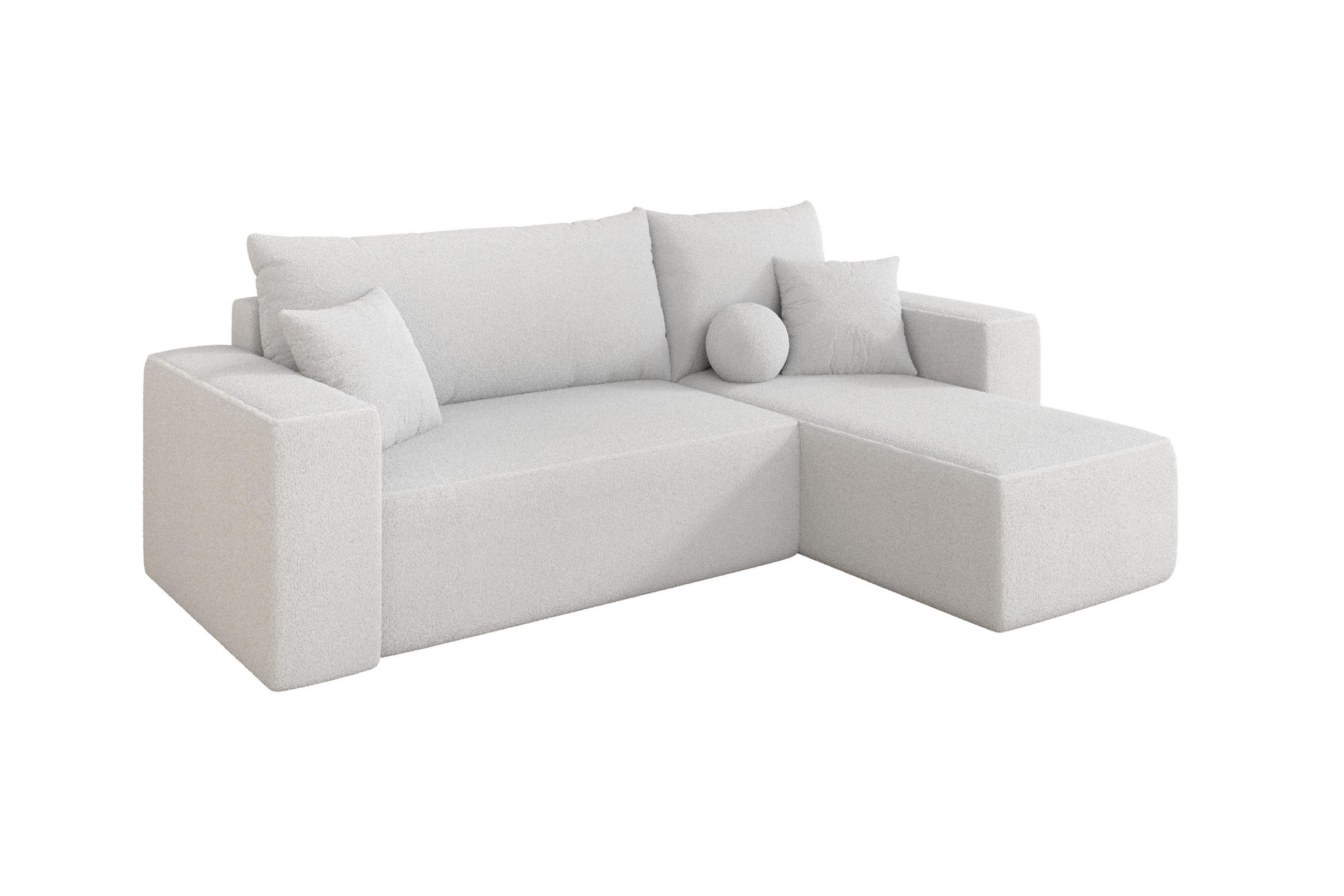 ECKSOFA mit Schlaffunktion Ottomane Rechts SENO-L 249x139x85 Weiß Bouclé - Schwarz/Weiß, Holzwerkstoff/Kunststoff (249/139cm) - ALTDECOR