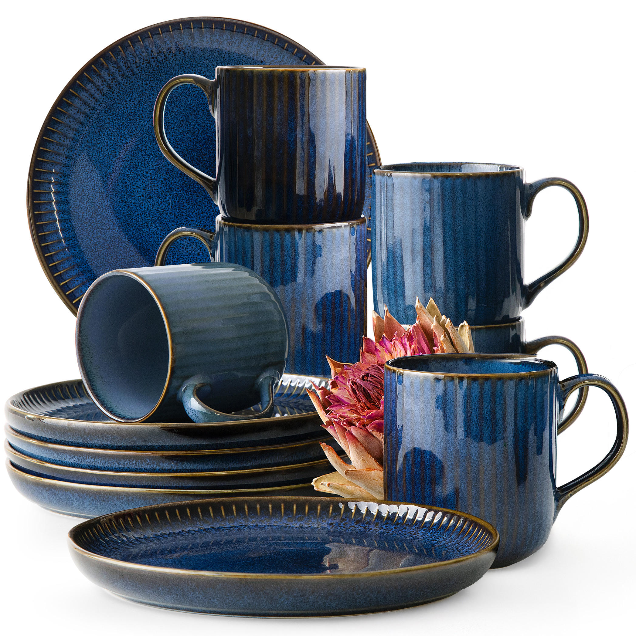 TEESERVICE AD STRIPES 6 PERSONEN, 12-tlg - Dunkelblau, Keramik (21/10/21cm) - KONSIMO®