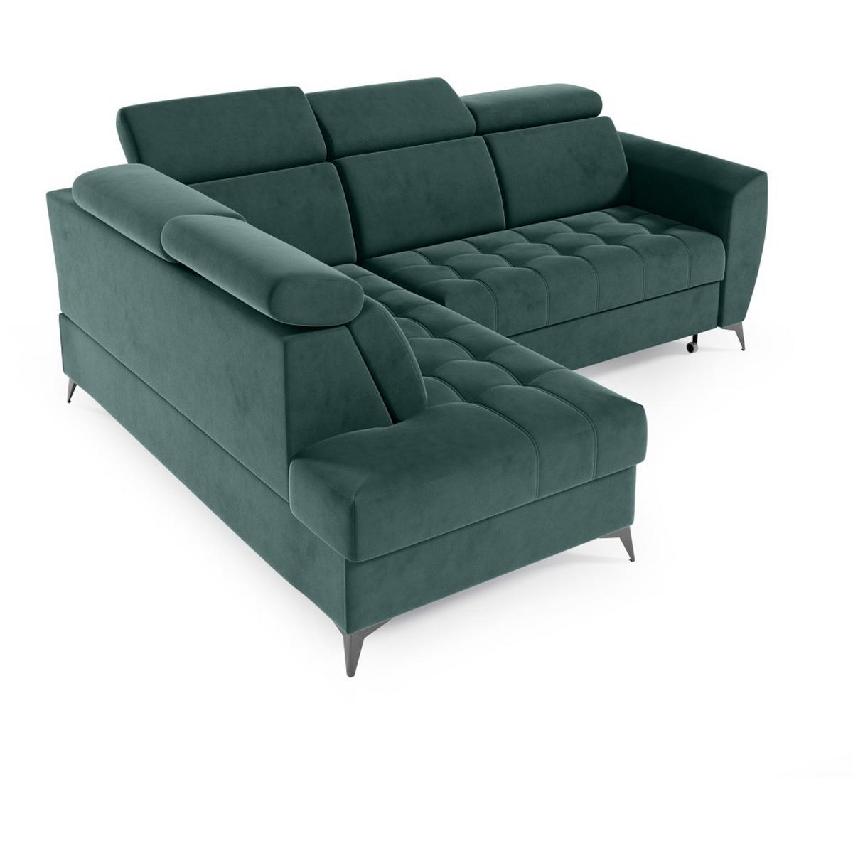 ECKSCHLAFSOFA Aurora II mit verstellbare Kopfstützen, Dunkelgrün, links - Dunkelgrün/Schwarz, Textil (266/204cm) - Beautysofa