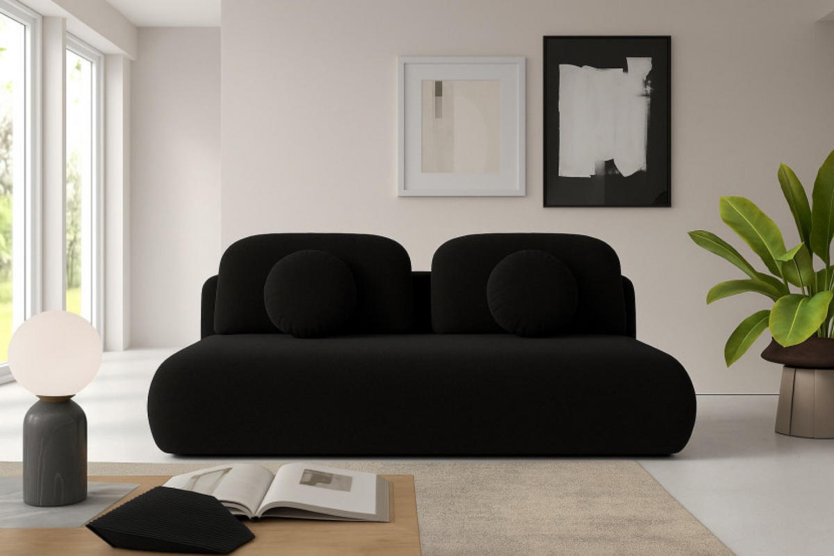 SOFA Schwarz OTO Ausziehbar Mit Bonnellfederung - Schwarz, Textil (206/90/92cm) - Sepro Meble