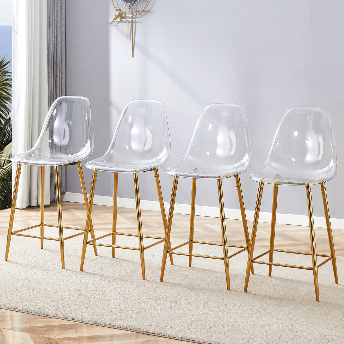 4ER-SET BARHOCKER Transparent mit Metallgestell Gold - Goldfarben, Metall (45/102/51.1cm) - Meubliv