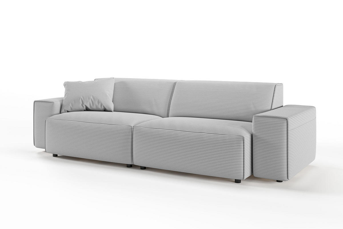 SOFA RANI Hellgrau Cord - Hellgrau/Schwarz, Kunststoff/Textil (256/71/101cm) - KAWOLA