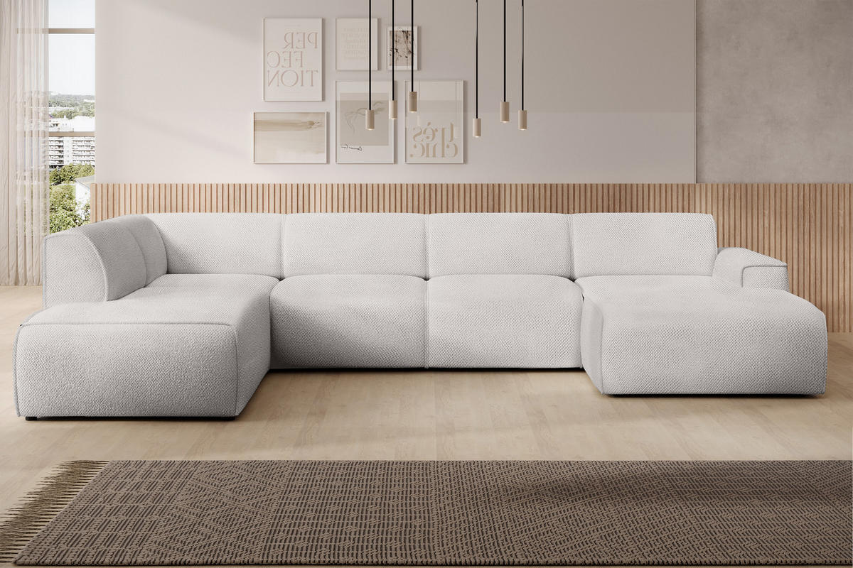 WOHNLANDSCHAFT Didim Beige 378/220/78 cm – großes Sofa stilvoll & bequem L - Beige/Schwarz, Kunststoff/Textil (220/78/378cm) - AX Living