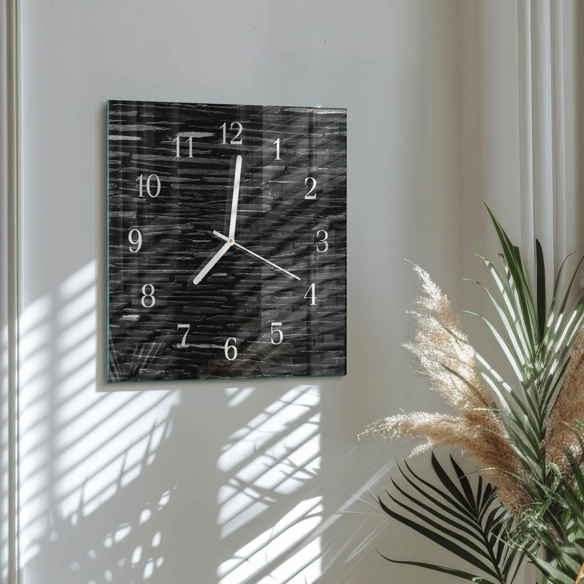 WANDUHR 30x30 cm - Steine - Schwarz, Glas (30/30/0.4cm) - TULUP