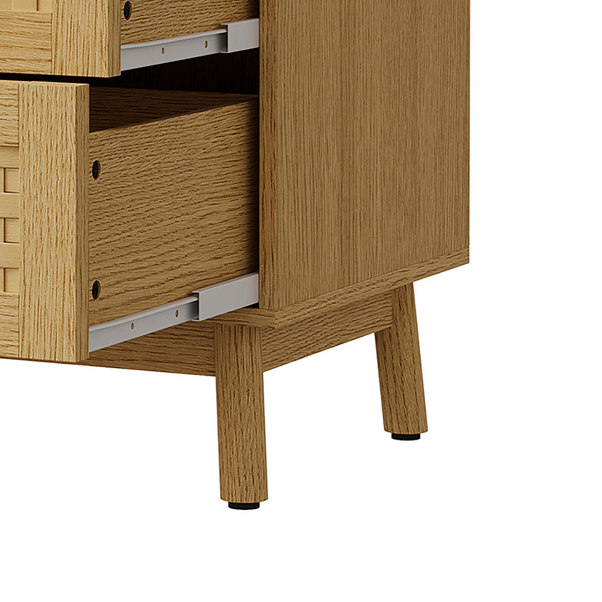 KOMMODE Japandi mit 4 Schubladen in Rattan-Optik 55/40/95 cm Eiche-Dekor - Eichefarben, Holzwerkstoff (55/95/39.8cm) - Creahappy