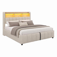POLSTERBETT mit Stauraum und LED 180x200 cm Leinenstoff Beige - Beige, Metall (180/200cm) - Meubliv