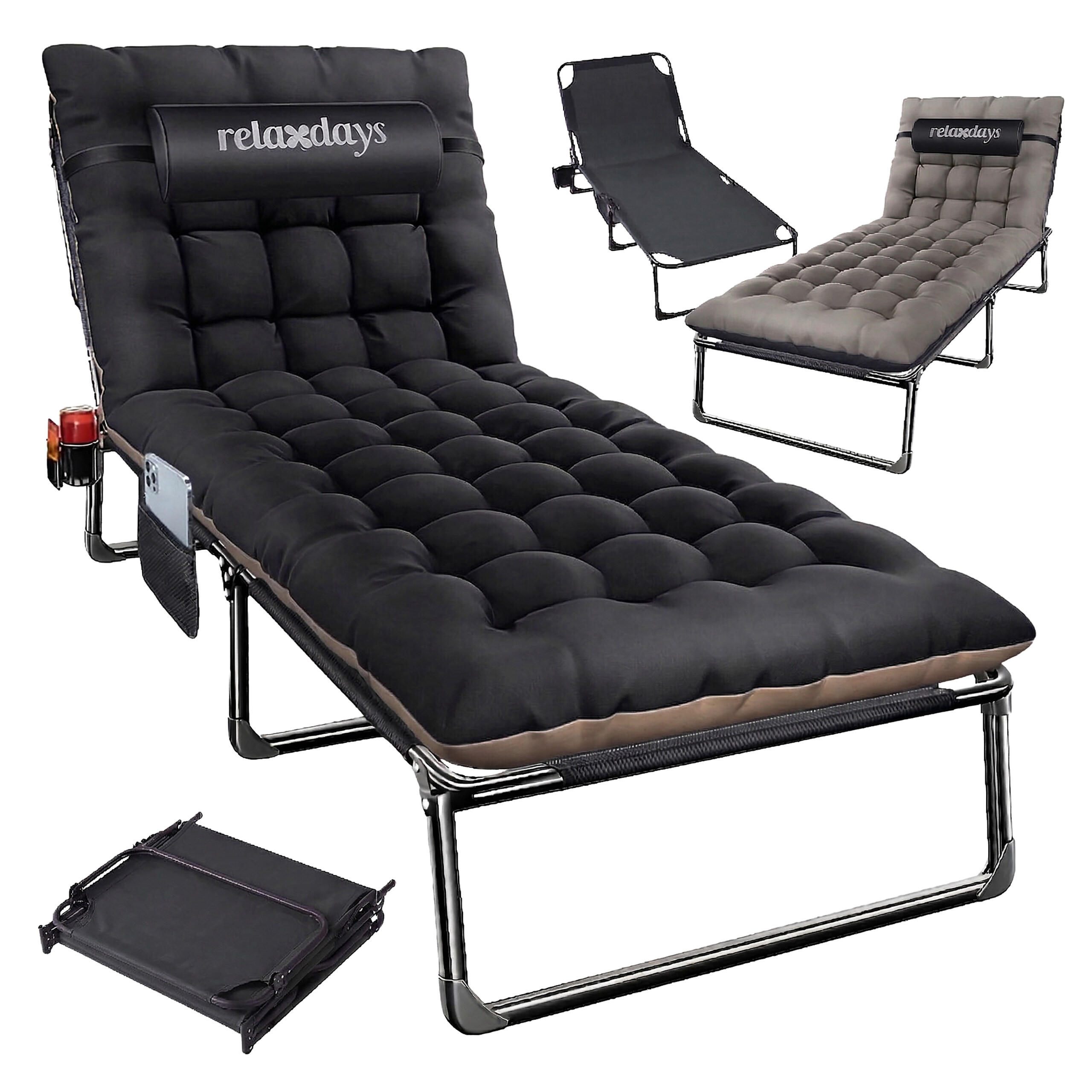 KEMPINGOVÉ lôžko - čierna, kov/textil - Relaxdays