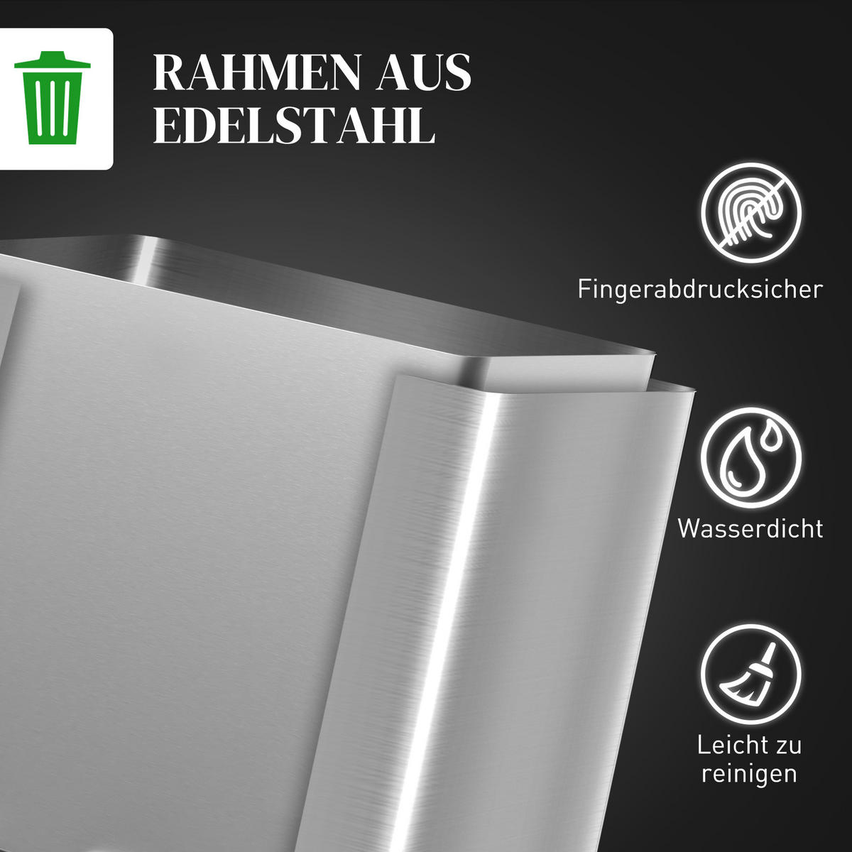 MÜLLEIMER 40L Edelstahl, Silber, 40 x 34,8 x 59 cm - Silberfarben, Kunststoff (70/59/34.8cm) - HOMCOM