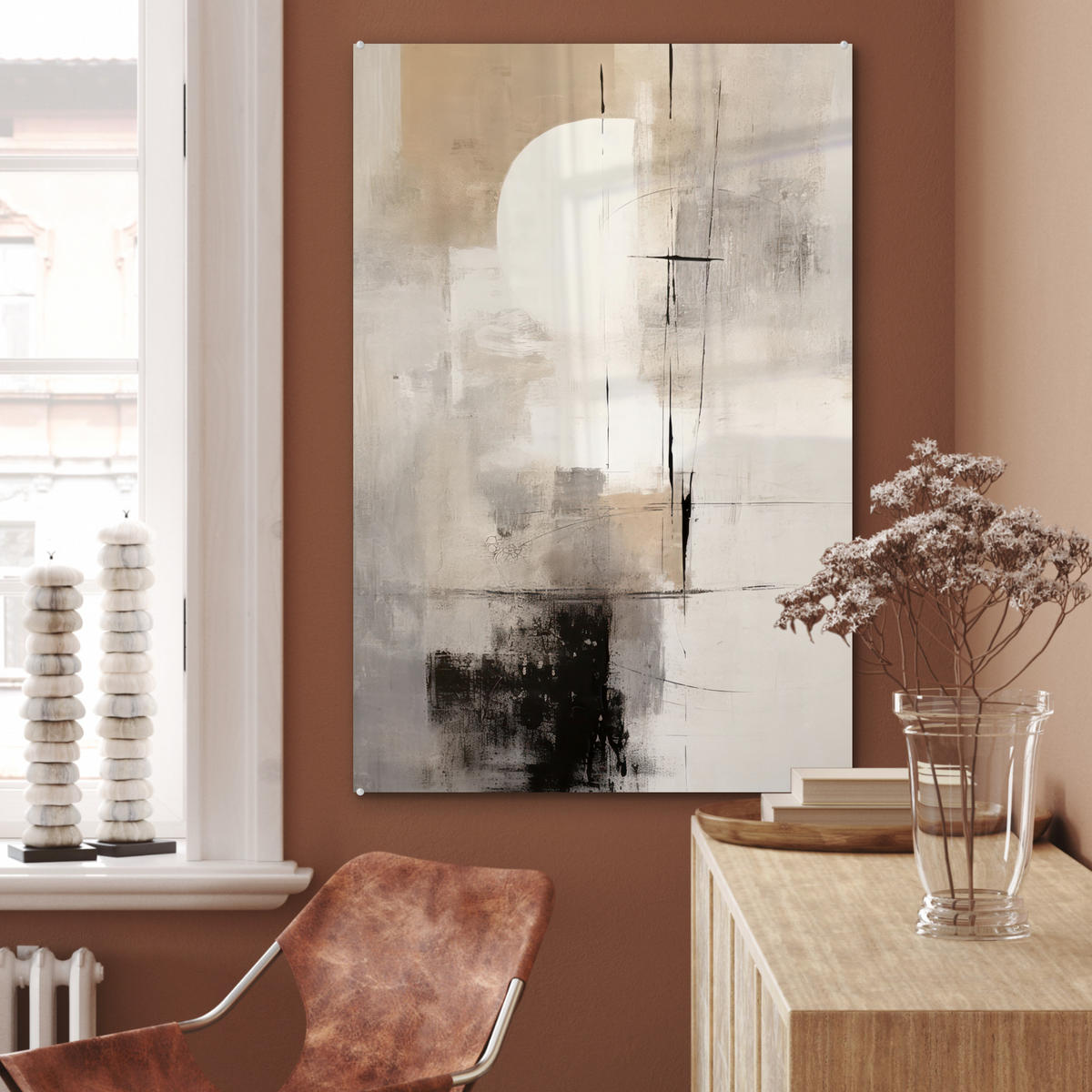 ACRYLGLASBILD Abstrakt - Kunst - Grau 60x90 cm - Hellgrau, Glas (60/90cm) - MuchoWow