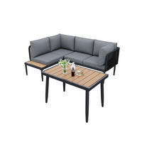 GARTEN-ESSGRUPPE 178/139/68 cm grau aus Olefin und verzinktem Stahl mit Ecksofa und Esstisch - Grau, Metall - OKWISH