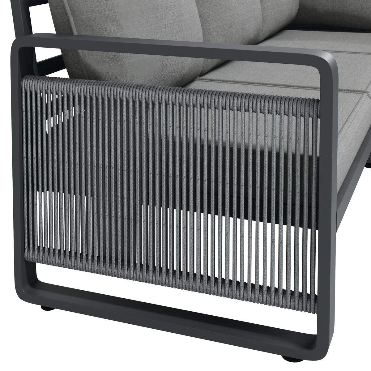 GARTENLOUNGE Grau 6-7 Personen Ecksofa Eisen Seil Kissen Set - Grau, Metall - FLIEKS